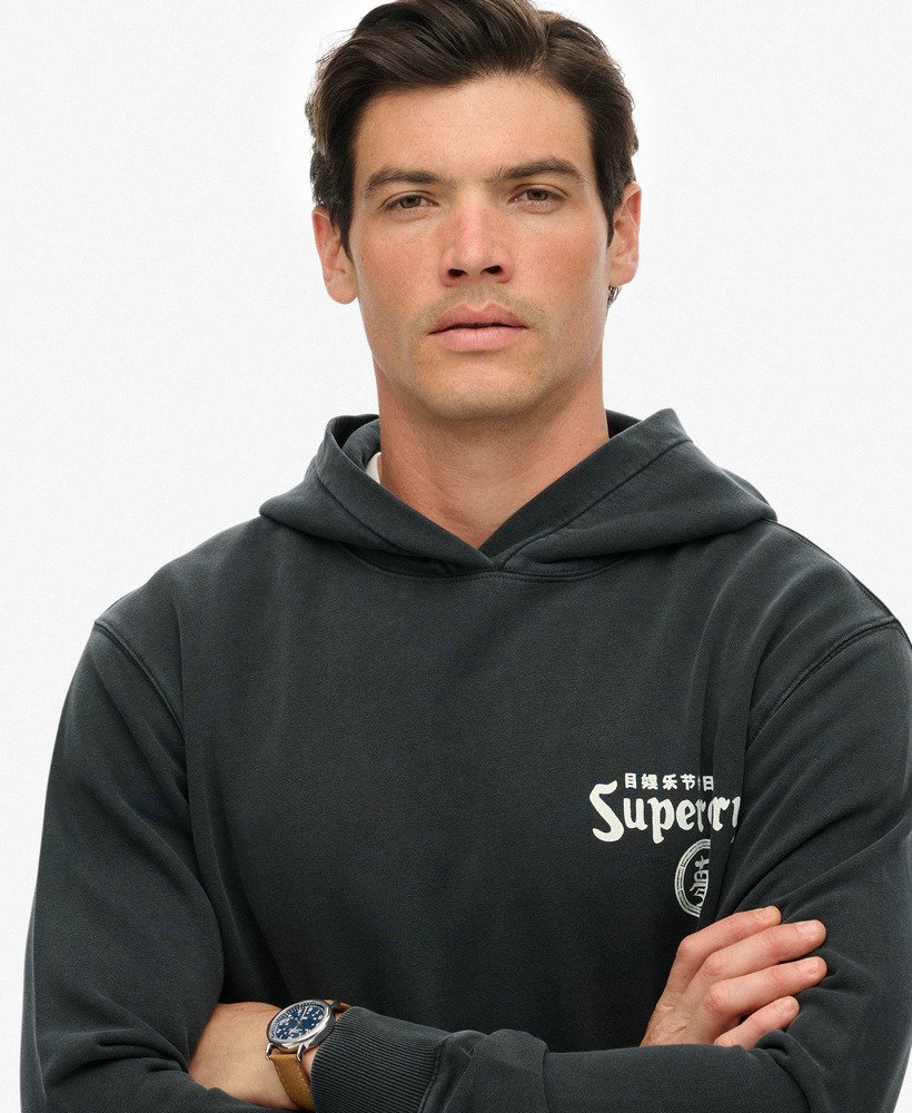 mens Tokyo Narrative Loose Hoodie in BLACKBOARD | Superdry UK