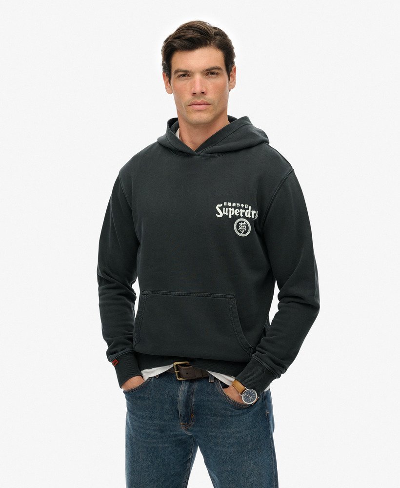 mens Tokyo Narrative Loose Hoodie in BLACKBOARD | Superdry UK