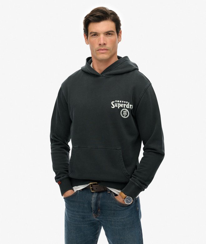 Pull à Capuche Superdry Homme Taille M – Noir, Graphique, Coton Mélangé (occasion Très Bon état)