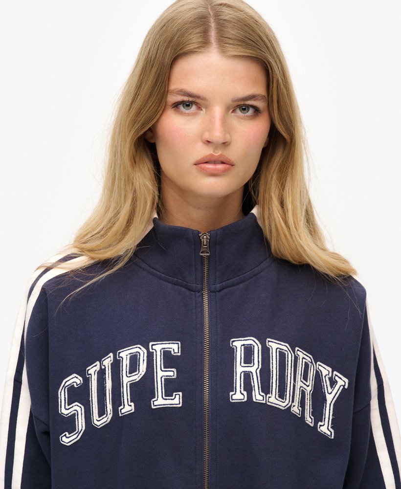 womens Athletic Essentials Applique Loose Zip Track Top in Mariner