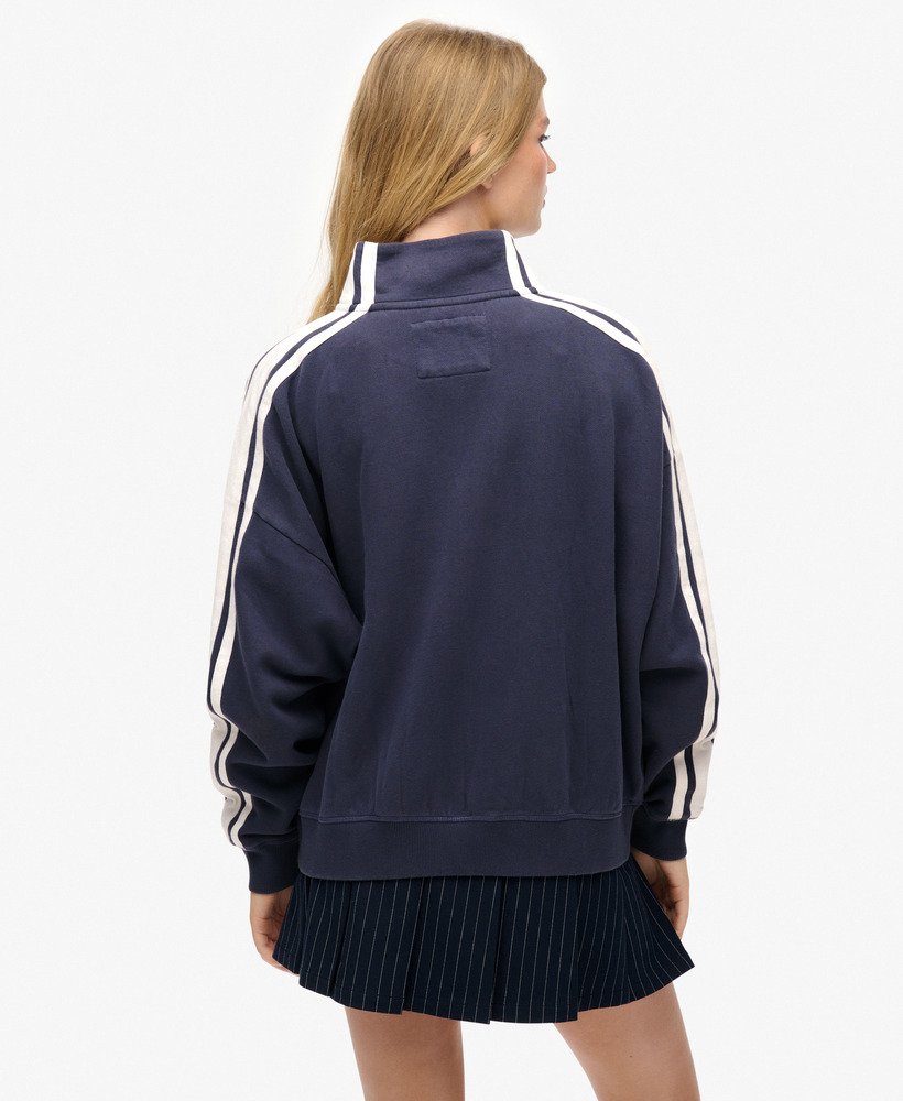 womens Athletic Essentials Applique Loose Zip Track Top in Mariner