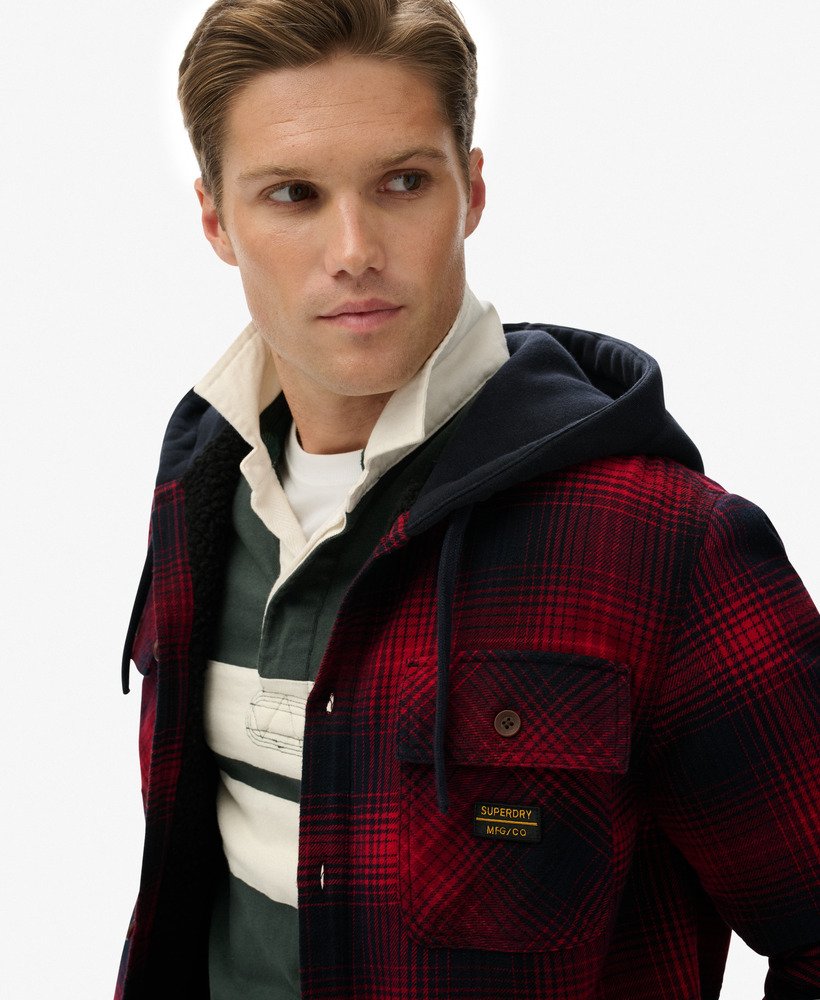 mens Surplus Hooded Check Shirt in Over Ombre Red | Superdry US