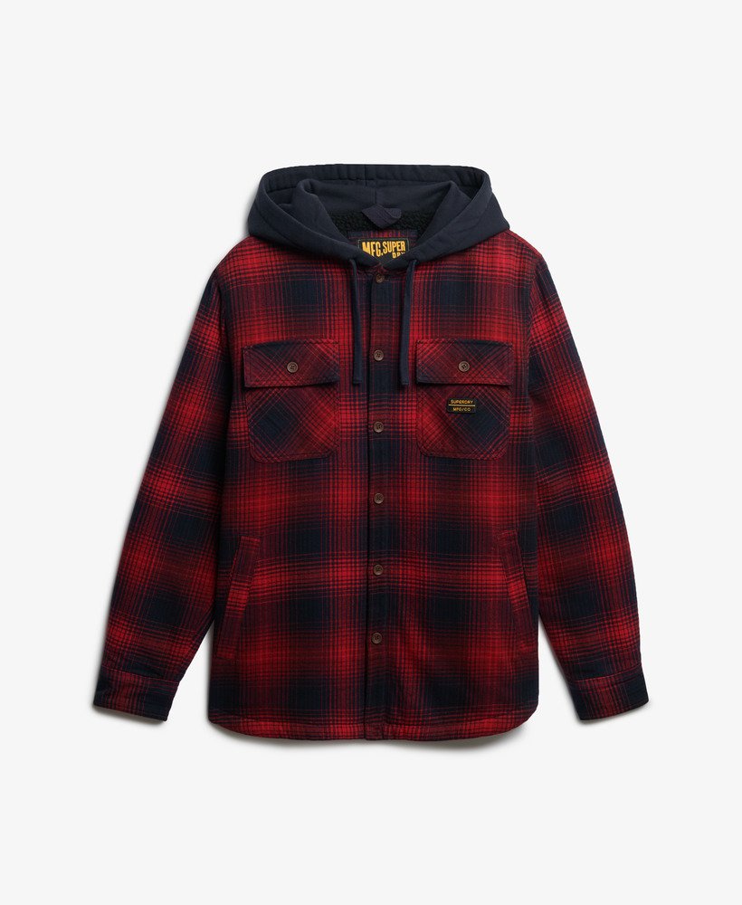 mens Surplus Hooded Check Shirt in Over Ombre Red | Superdry US