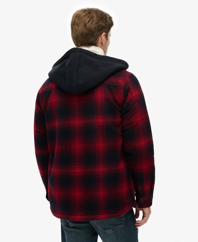 mens Surplus Hooded Check Shirt in Over Ombre Red | Superdry US