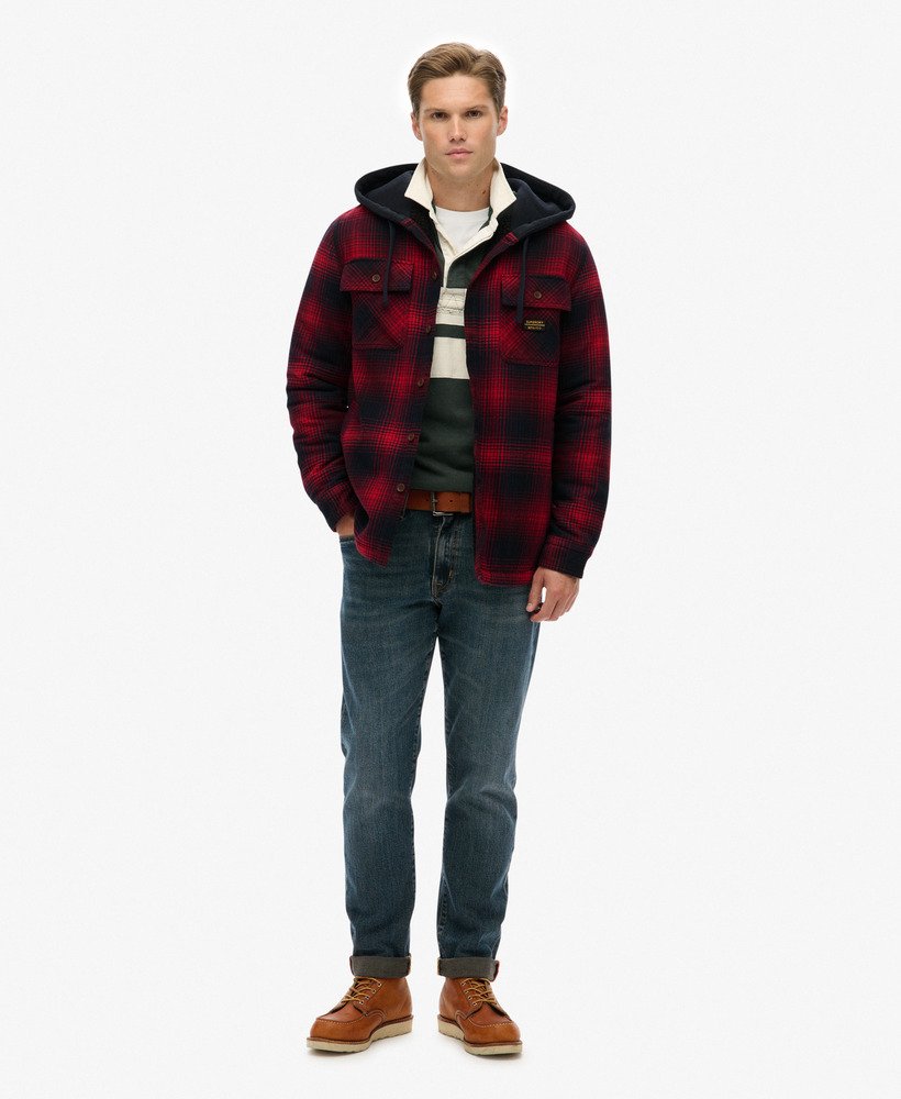 mens Surplus Hooded Check Shirt in Over Ombre Red | Superdry US