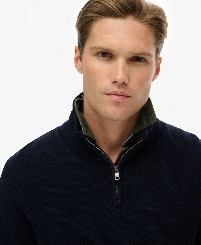 mens Cotton Texture Half-Zip Jumper in Eclipse Navy Twist