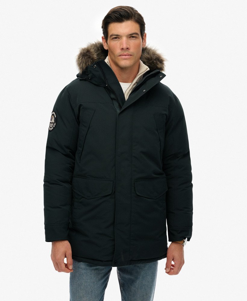 mens Everest Faux Fur Parka Jacket in Cedar Dark Green | Superdry