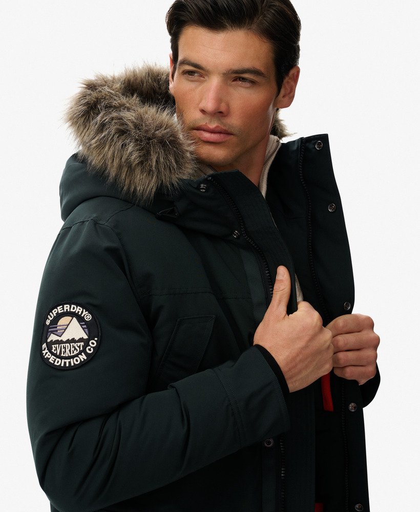 mens Everest Faux Fur Parka Jacket in Cedar Dark Green | Superdry US
