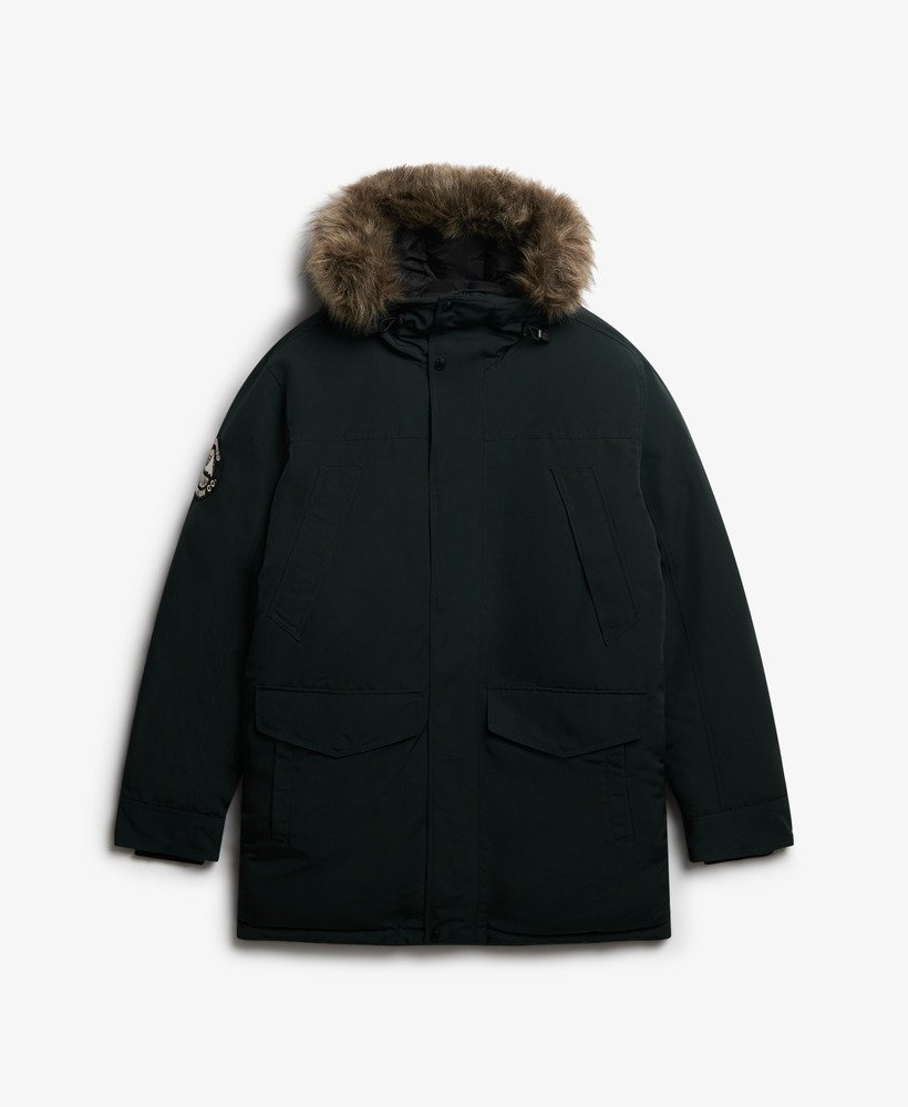 mens Everest Faux Fur Parka Jacket in Cedar Dark Green | Superdry