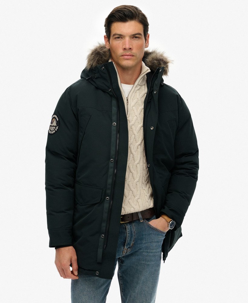 mens Everest Faux Fur Parka Jacket in Cedar Dark Green | Superdry US
