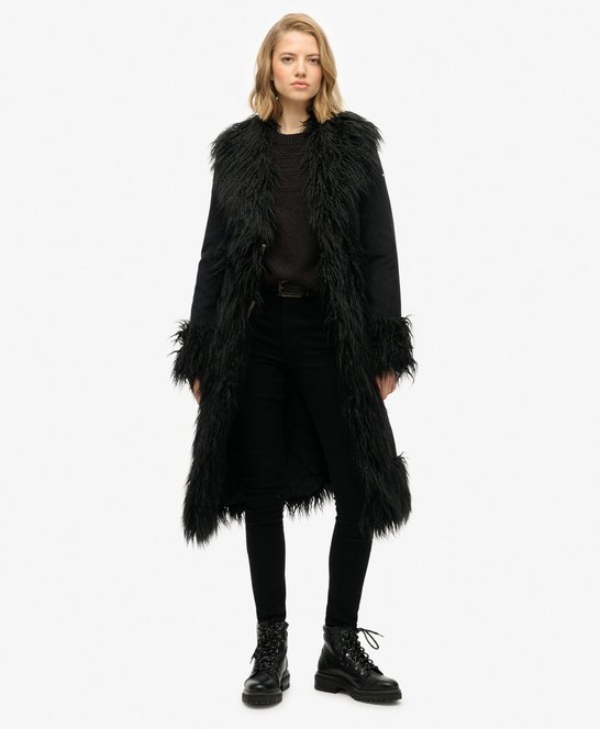 Manteau Long Alexandra By Bettina Sanz Taille 42/44 - Col En Fausse Fourrure, Marron, Doublure PVC, Neuf Avec étiquettes