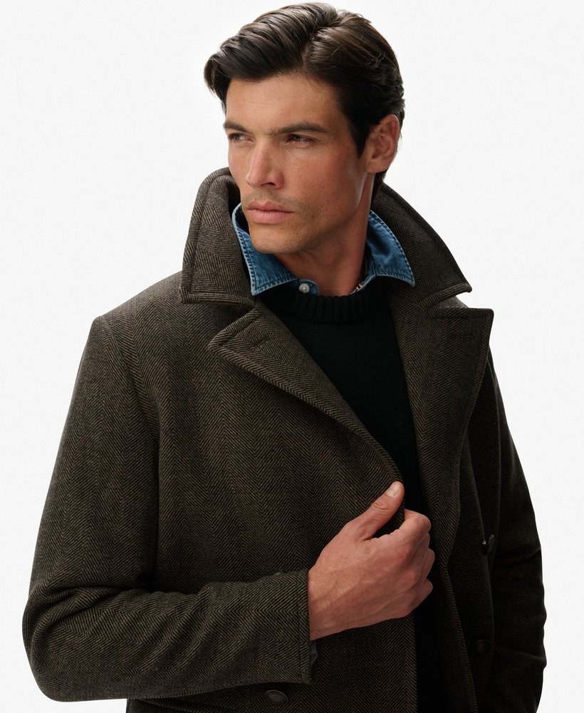 mens The Merchant Store - Wool Blend Long Coat in Oak Brown