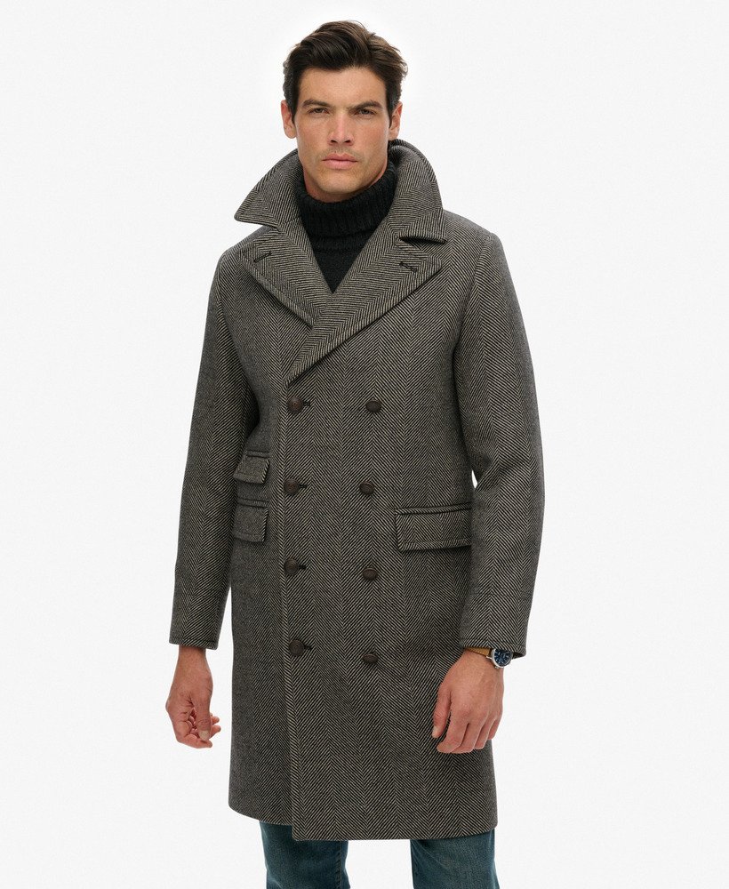 Heren 3/4 Grijze Lange Dubbele Rij Knopen Crombie Overjas Wollen Jas Peaky Blinders Houtskool