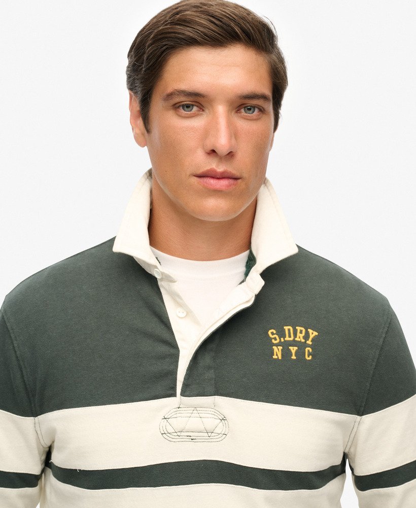 mens Vintage Athletic Stripe Rugby Top in Eagle Green Chest Band ...