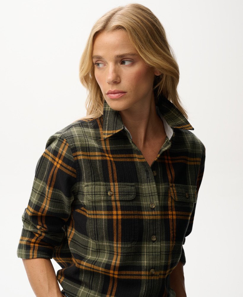 womens Lumberjack Check Flannel Shirt in Black/Green Check