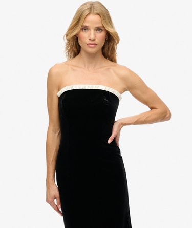 Samt-Maxikleid ohne Träger Image 6