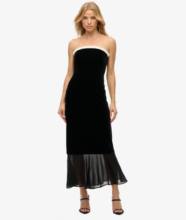 Samt-Maxikleid ohne Träger Image 1