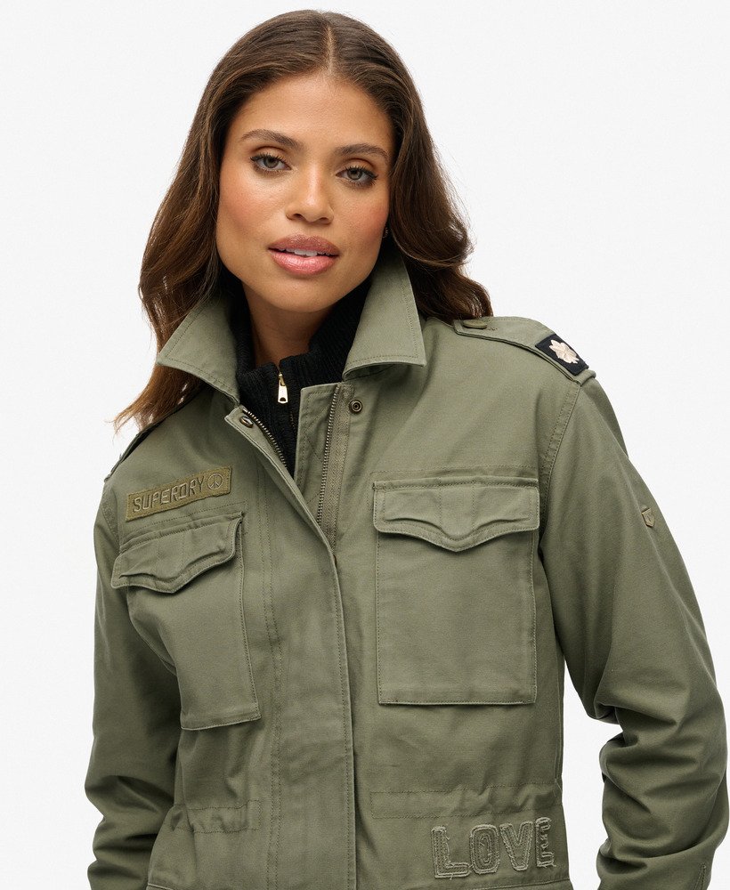 womens Embellished Field Jacket in Dusty Olive Green | Superdry US