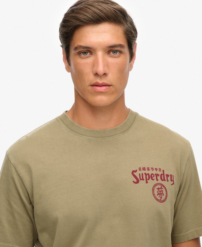 mens Tokyo Narrative Loose T-Shirt in Light Khaki Green | Superdry US