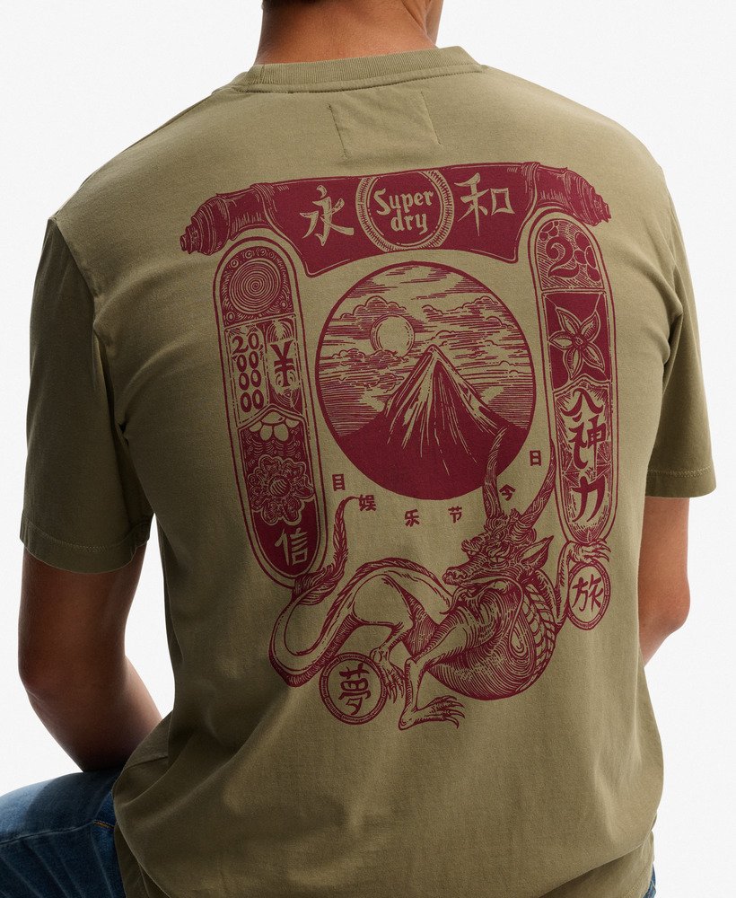 mens Tokyo Narrative Loose T-Shirt in Light Khaki Green | Superdry US
