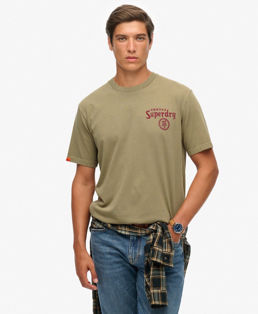 mens Tokyo Narrative Loose T-Shirt in Light Khaki Green | Superdry US
