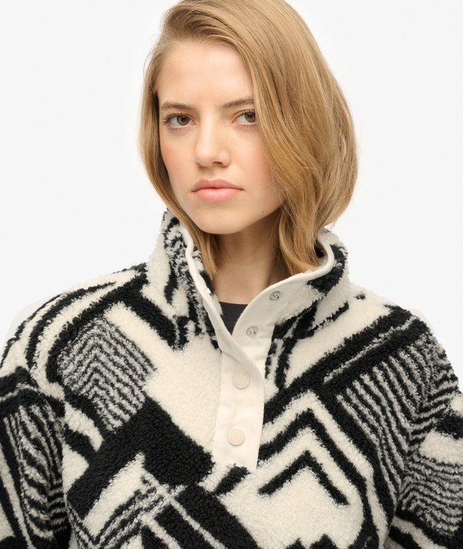 Dry Robe Puffer womens Super Soft Printed Teddy Fleece in Mono Aztec Off White ...