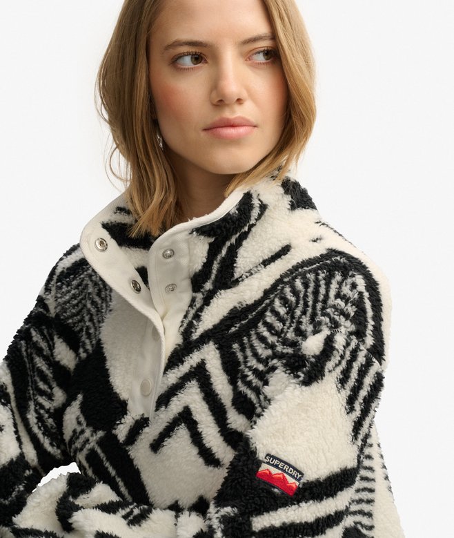 Dry Robe Puffer womens Super Soft Printed Teddy Fleece in Mono Aztec Off White ...