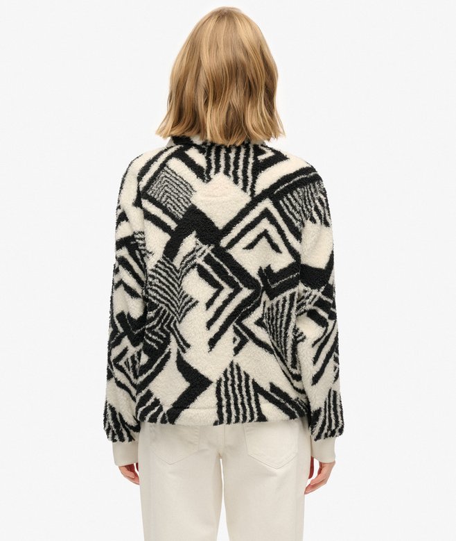 Dry Robe Puffer womens Super Soft Printed Teddy Fleece in Mono Aztec Off White ...