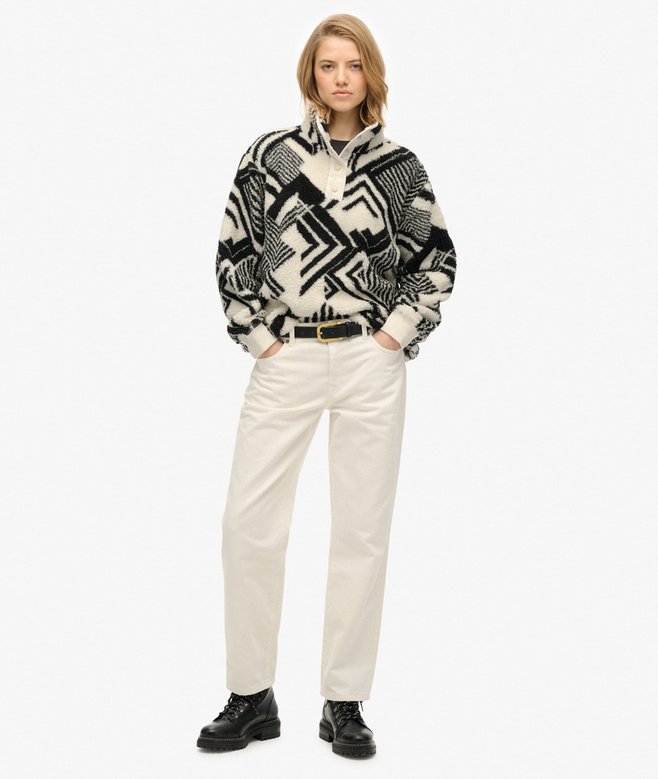 Dry Robe Puffer womens Super Soft Printed Teddy Fleece in Mono Aztec Off White ...