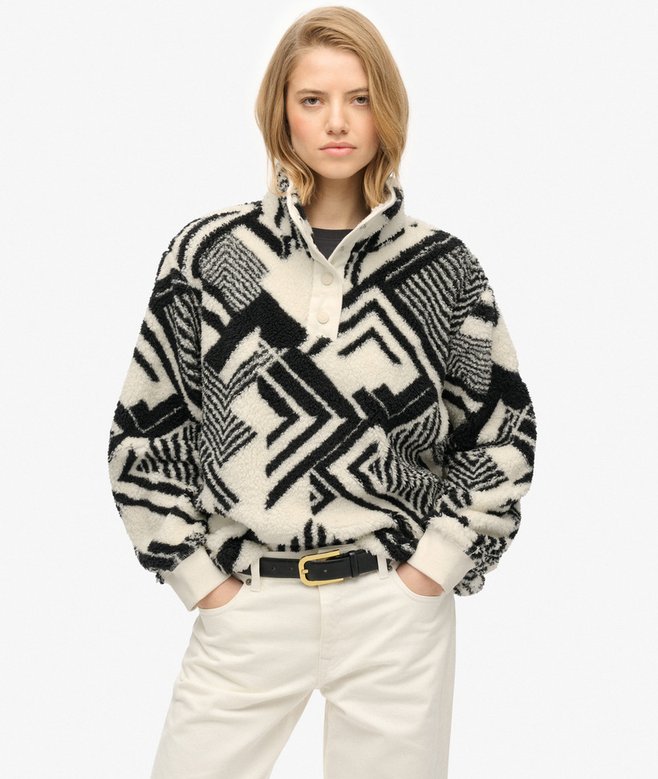 Dry Robe Puffer womens Super Soft Printed Teddy Fleece in Mono Aztec Off White ...