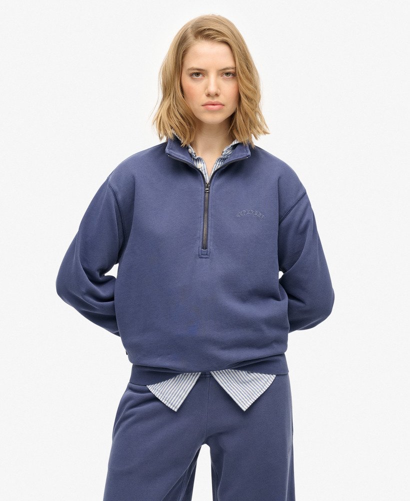 womens Essential Logo Garment Dye Half Zip Sweatshirt in Mariner