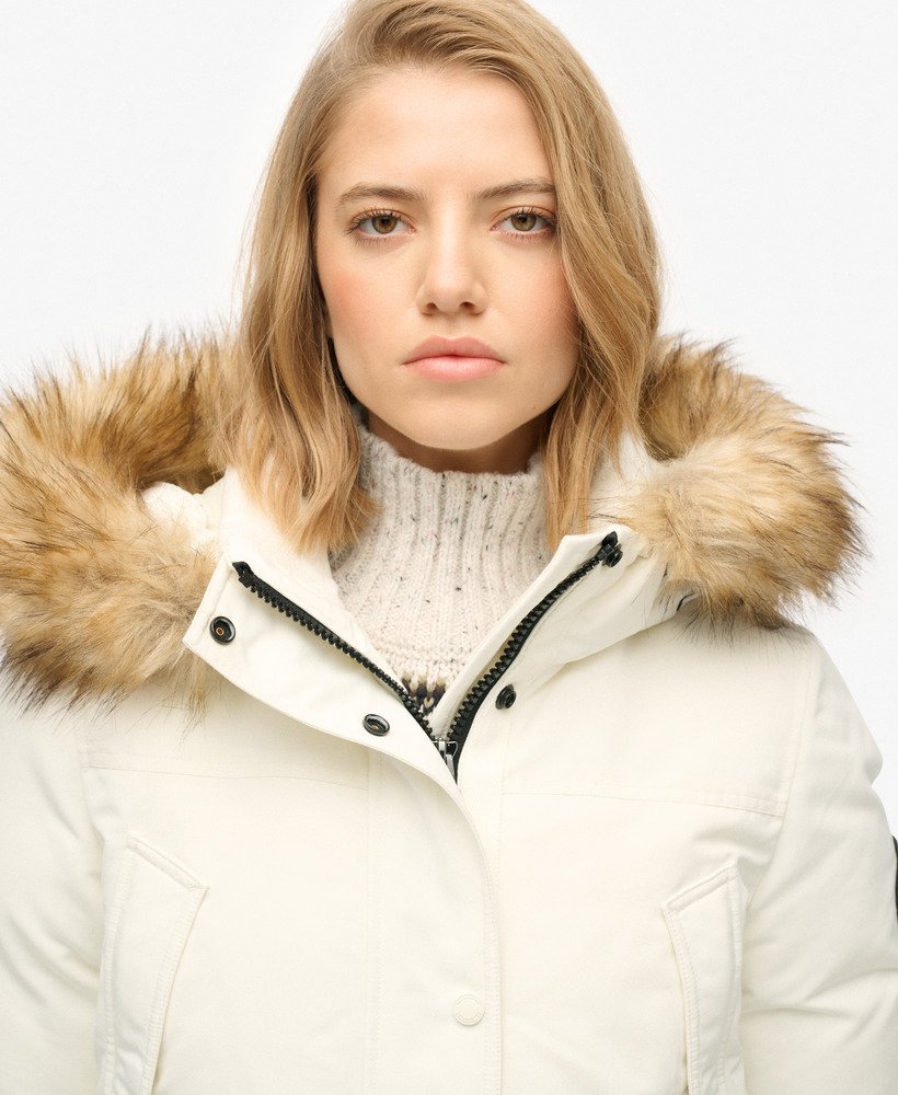 womens Everest Faux Fur Parka Coat in OFF WHITE | Superdry US