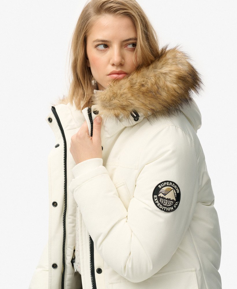 womens Everest Faux Fur Parka Coat in OFF WHITE | Superdry US