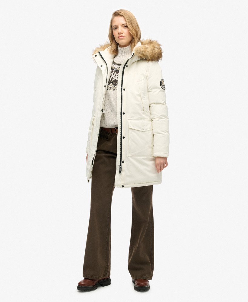 womens Everest Faux Fur Parka Coat in OFF WHITE | Superdry US