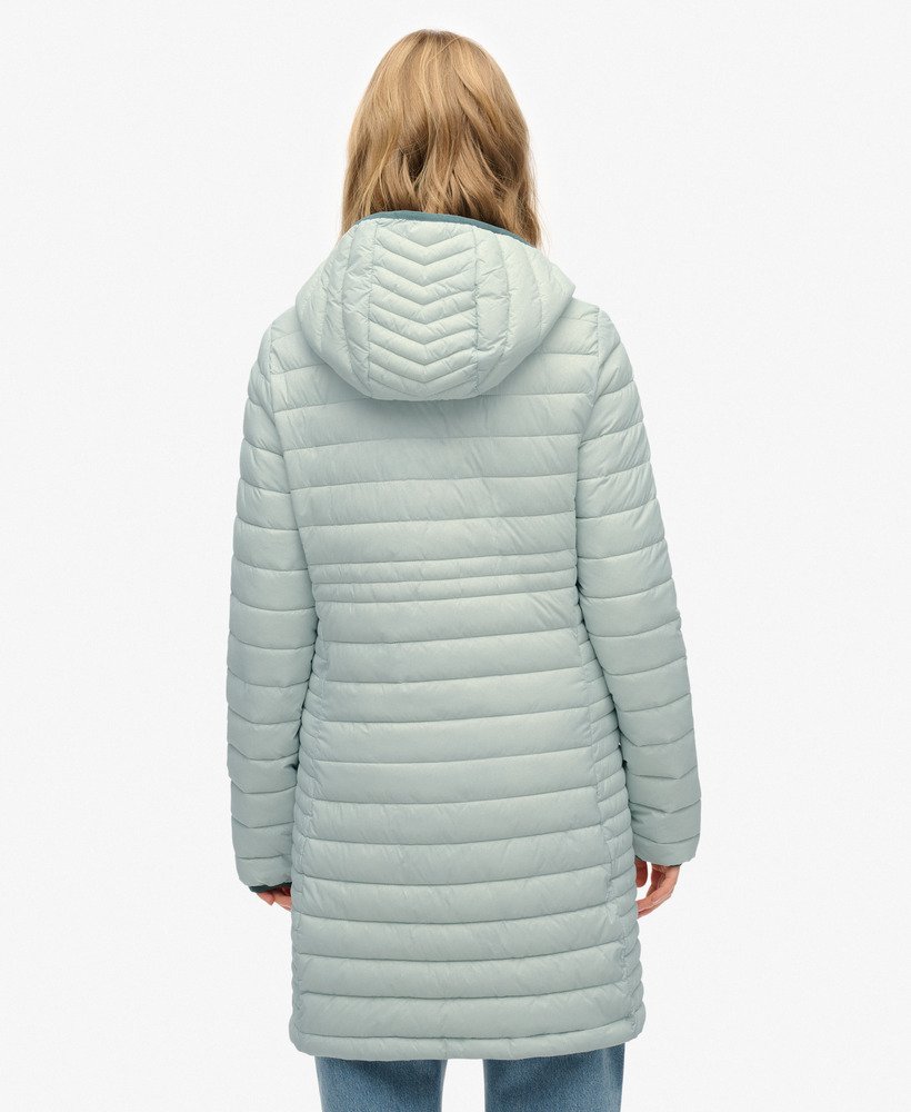 womens Hooded Fuji Lite Mid Length Padded Jacket in Puritan Grey