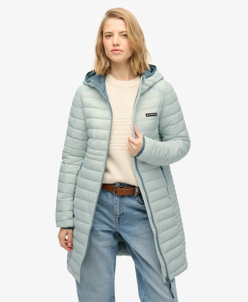 womens Hooded Fuji Lite Mid Length Padded Jacket in Puritan Grey