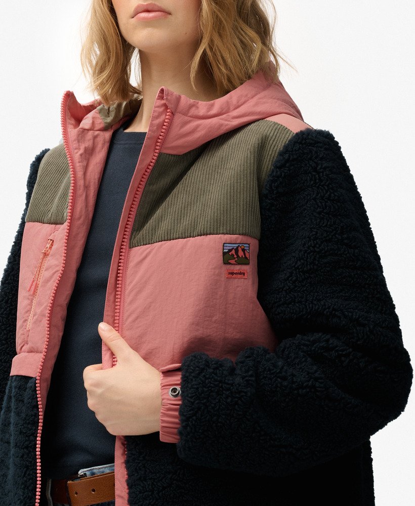 womens Hooded Fleece Sherpa Jacket in Eclipse Navy | Superdry US