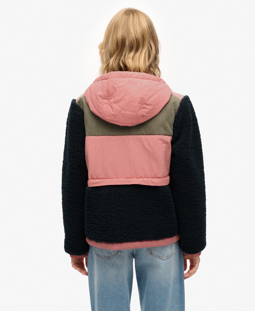 womens Hooded Fleece Sherpa Jacket in Eclipse Navy | Superdry US