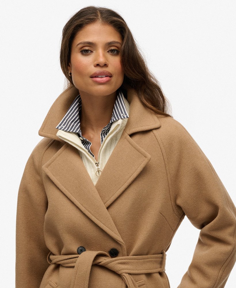 womens Relaxed Long Wool Blend Coat in Iced Coffee Brown