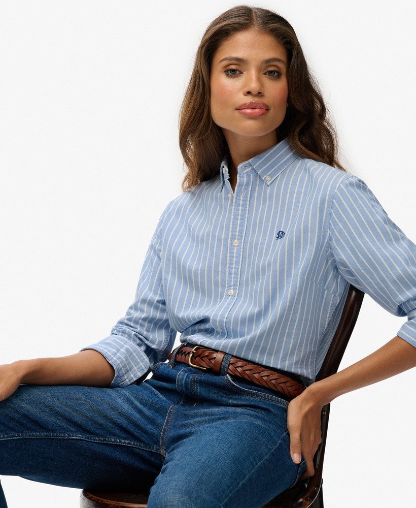 Blue Stripe Button Down Long Sleeve Loose Shirt