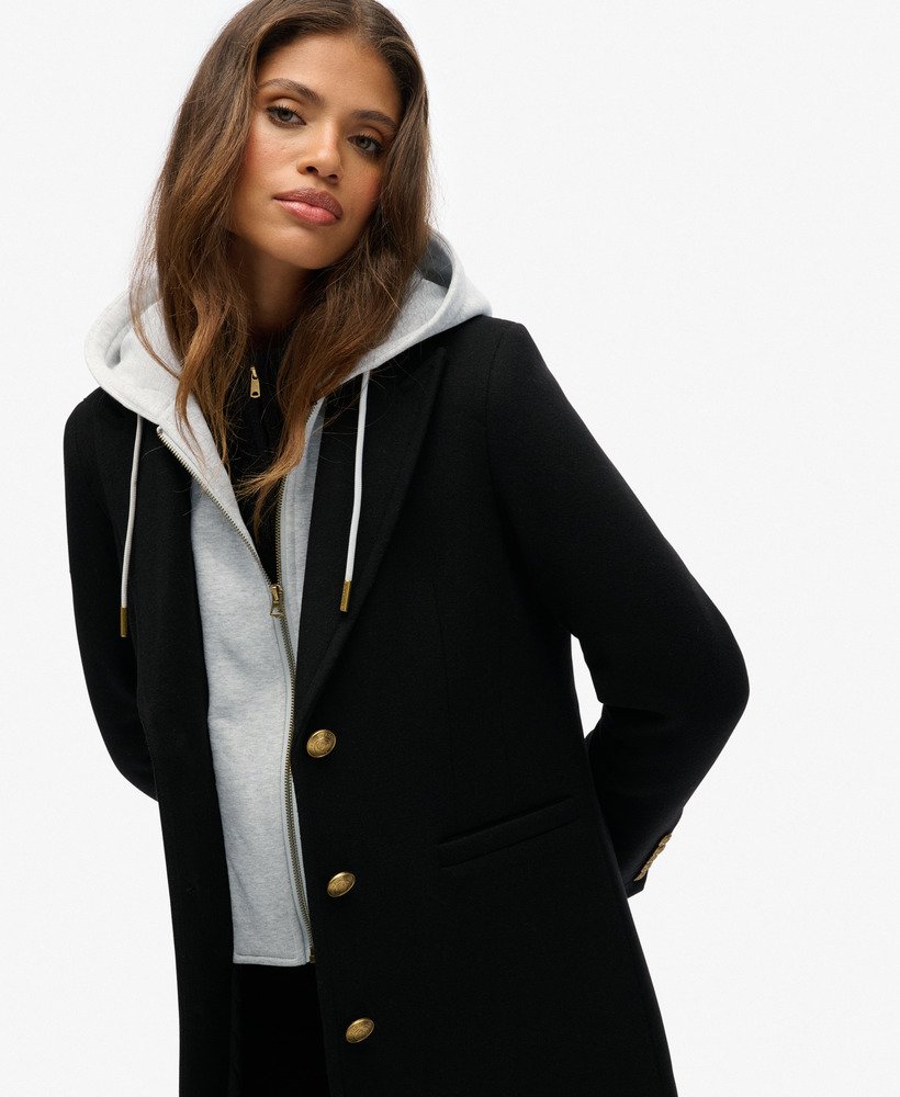 womens 2 In 1 Wool Blend Coat in Black | Superdry US