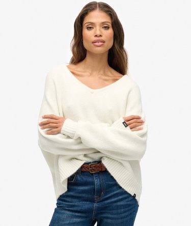 Gebürsteter Oversize-Pullover mit V-Ausschnitt Image 1