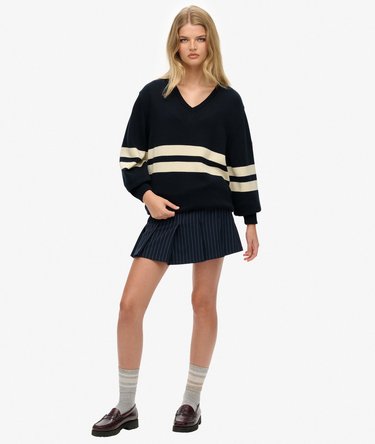 Oversized Striped V-Neck Jumper Image 3