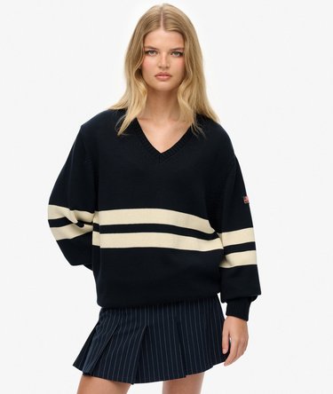 Oversized Striped V-Neck Jumper Image 1