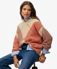 Oversized Argyle V Neck Jumper