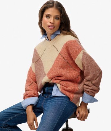 Oversized Argyle V Neck Jumper Image 2