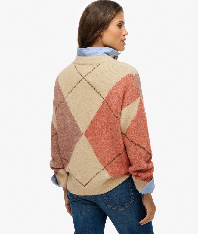 Oversized Argyle V Neck Jumper