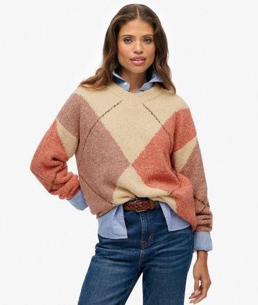 Oversized Argyle V Neck Jumper Image 1