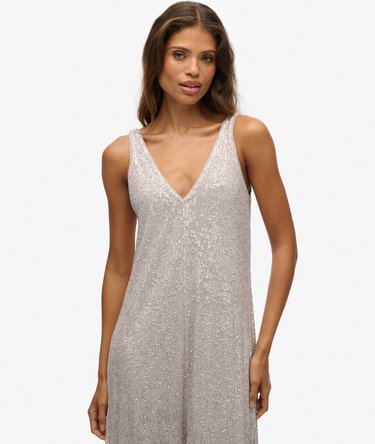 Maxi Sequin V Neck Dress Image 4