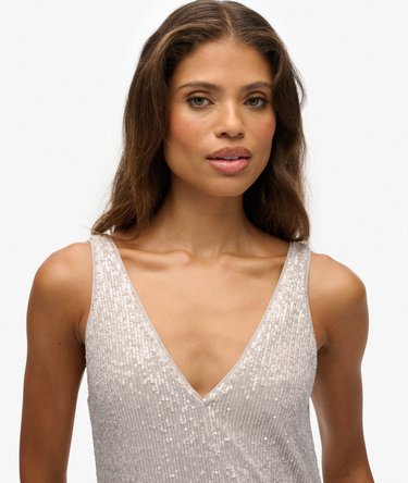 Maxi Sequin V Neck Dress Image 3